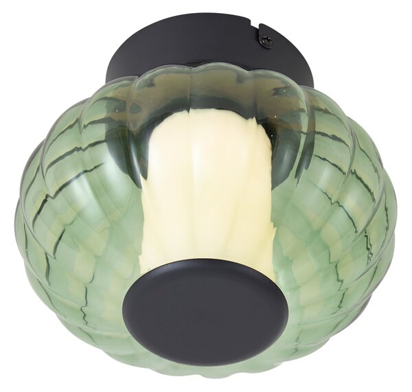 Designové stropní svítidlo černé 18cm se zeleným sklem vč. 3-stupňové stmívatelné LED - Margherite