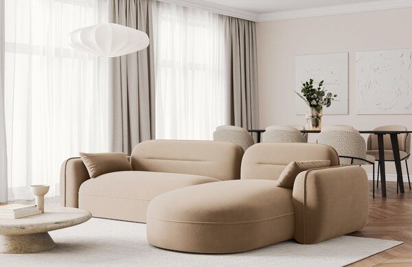 -25 % Dny MOMENTI– Cosmopolitan Design Pískově hnědá sametová rohová pohovka Sydney 275 cm, pravá