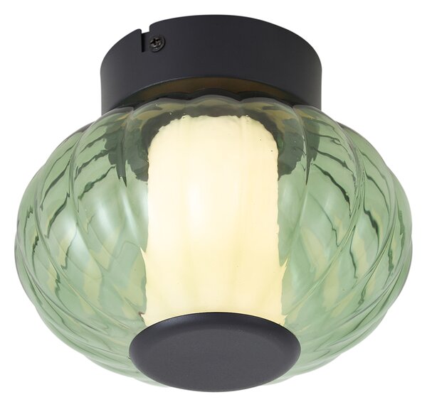 Designové stropní svítidlo černé 18cm se zeleným sklem vč. 3-stupňové stmívatelné LED - Margherite