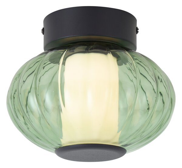 Designové stropní svítidlo černé 18cm se zeleným sklem vč. 3-stupňové stmívatelné LED - Margherite