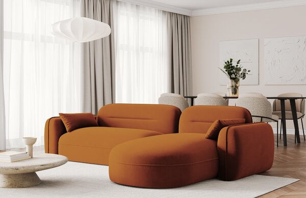 -25 % Dny MOMENTI– Cosmopolitan Design Terakotově oranžová sametová rohová pohovka Sydney 275 cm, pravá