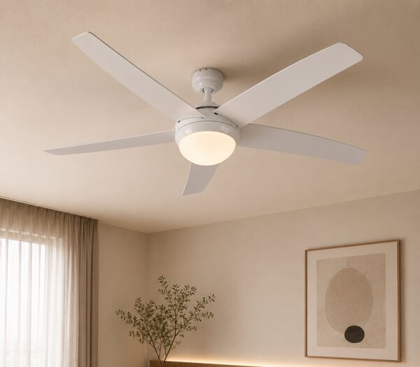 Stropní ventilátor bílý s potiskem dřeva 132 cm s dálkovým ovládáním - Cool