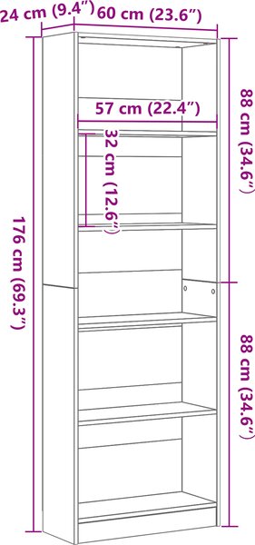 VidaXL Knihovna 60 x 24 x 176 cm kompozitní dřevo [862468] Barva: dub sonoma