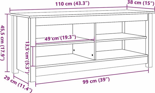 VidaXL Lavice s botníkem 110 x 38 x 45,5 cm masivní borovice [869910] Barva: Černá
