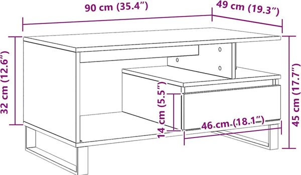 VidaXL Konferenční stolek 90 x 49 x 45 cm kompozitní dřevo [862969] Barva: hnědý dub