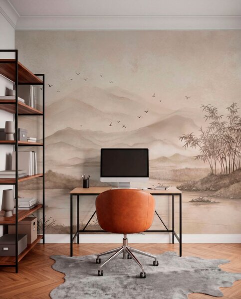 Fototapety Klidná krajina s řekou a horami v dálce, Fototapety příroda, w05535v1 : uwalls.cz