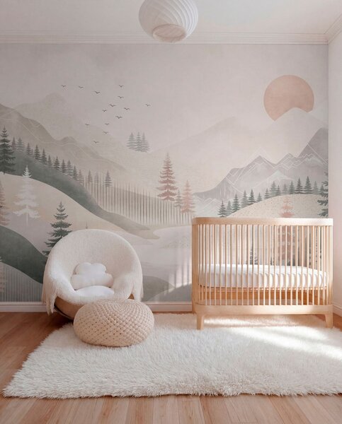 Fototapety Minimalistická horská krajina s borovicemi, Fototapety příroda, w05626 : uwalls.cz