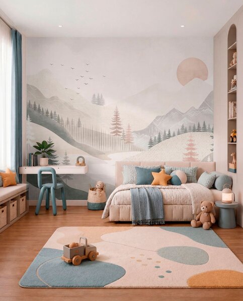 Fototapety Minimalistická horská krajina s borovicemi, Fototapety příroda, w05626 : uwalls.cz