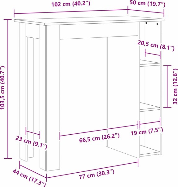 VidaXL Barový stůl s regálem 102x50x103,5 cm kompozitní dřevo [862706] Barva: Bílá