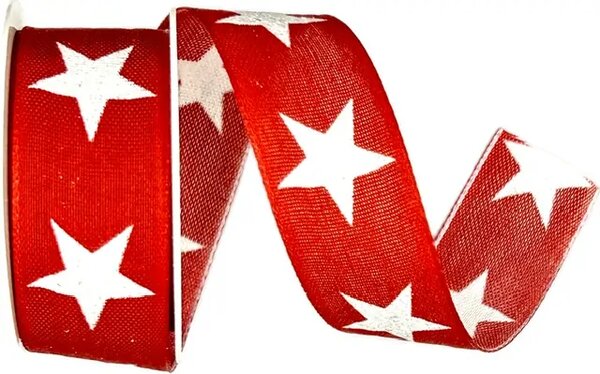 Stuha vánoční ADVENT STAR RED červená 25mm x 3m (8,- Kč/m)