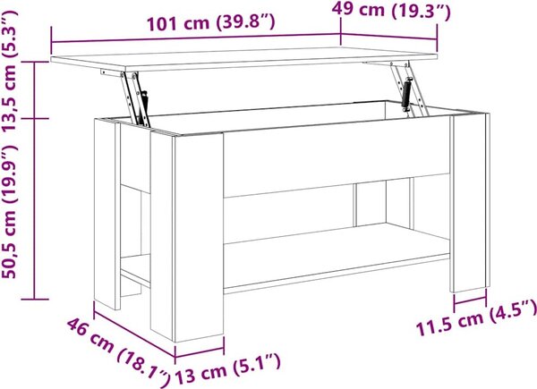 VidaXL Konferenční stolek 101x49x52 cm kompozitní dřevo [862764] Barva: dub artisan