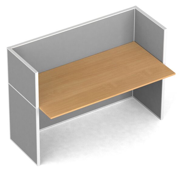 Kancelářský psací stůl PRIMO s paravany, nástěnka, 1 místo, šedá/buk