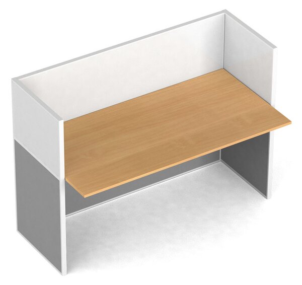 Rovný kancelářský psací stůl PRIMO s paravany, magnetická tabule, 1 místo, šedá/buk