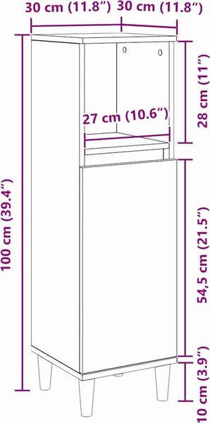 VidaXL Koupelnová skříňka 30x30x100 cm kompozitní dřevo [862807] Barva: dub sonoma
