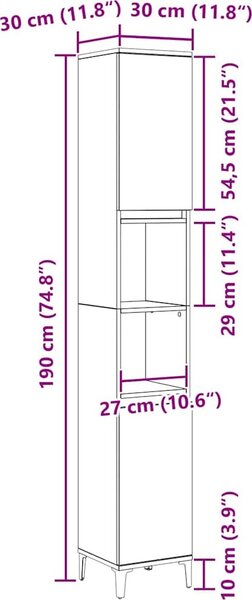 VidaXL Koupelnová skříňka 30x30x190 cm kompozitní dřevo [862806] Barva: kouřový dub