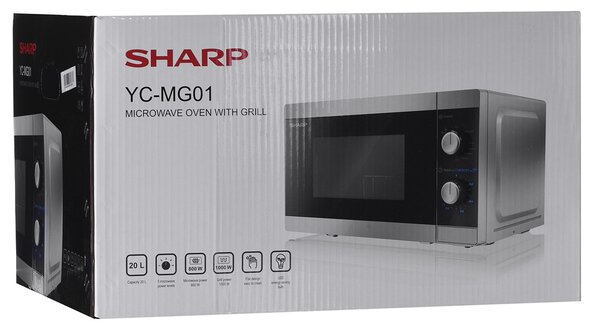 Sharp Home Appliances YC-MG01E-S mikrovlnná trouba Pracovní deska Kombinovaná mikrovlnná trouba 20 l 800 W Černá, Šedá