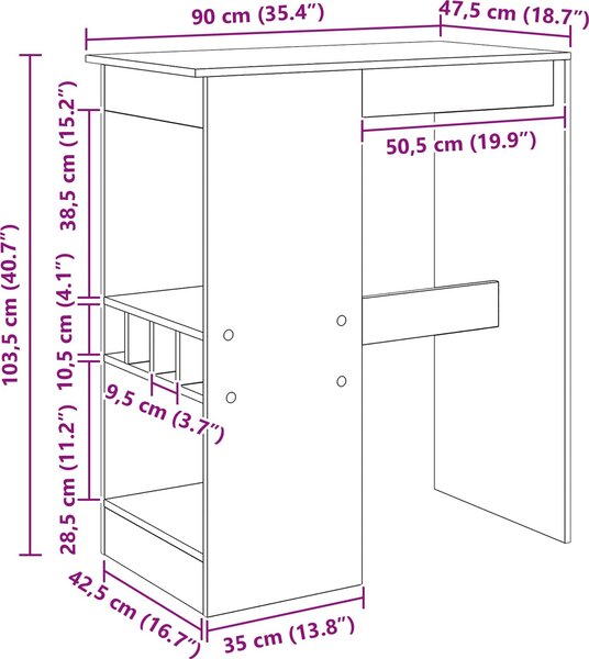 VidaXL Barový stůl s regály 90 x 47,5 x 103,5 cm kompozitní dřevo [8003917] Barva: kouřový dub