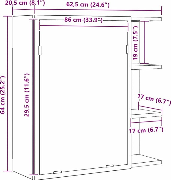 VidaXL Koupelnová skříňka se zrcadlem 62,5x20,5x64 cm [862523] Barva: dub artisan