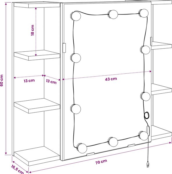 VidaXL Zrcadlová skříňka s LED 70 x 16,5 x 60 cm [886233] Barva: Bílá