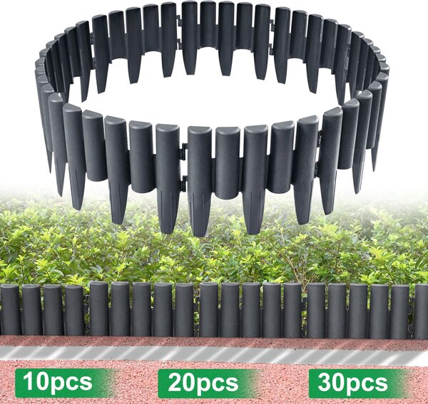 XMTECH 10 kusů lemování trávníku lemování trávníku sekací hrana z plastu 2,8 m palisády v dřevěné optice lemování záhonu zahradní plot, antracitová barva