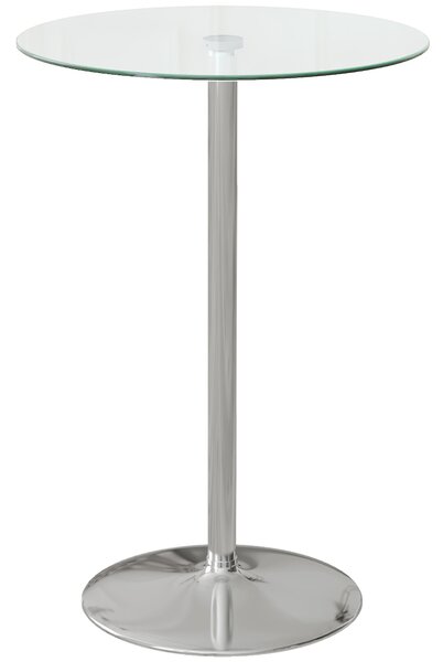 HOMCOM Moderní vysoký barový stůl, kulatý kuchyňský stůl pro 2 osoby se základnou ze železa a skleněnou deskou, Ø70x102cm, Průhledný | Aosom
