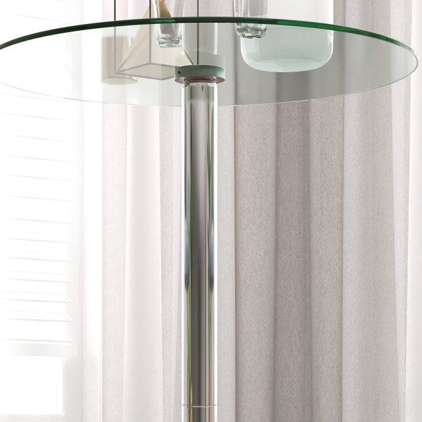 HOMCOM Moderní vysoký barový stůl, kulatý kuchyňský stůl pro 2 osoby se základnou ze železa a skleněnou deskou, Ø70x102cm, Průhledný | Aosom