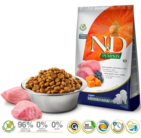FARMINA N&D Pumpkin Lamb & Blueberry Puppy Medium & Maxi – suché krmivo pro štěňata – 12 kg