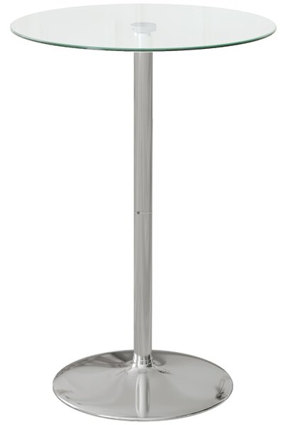 HOMCOM Moderní vysoký barový stůl, kulatý kuchyňský stůl pro 2 osoby se základnou ze železa a skleněnou deskou, Ø70x102cm, Průhledný | Aosom