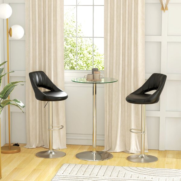 HOMCOM Moderní vysoký barový stůl, kulatý kuchyňský stůl pro 2 osoby se základnou ze železa a skleněnou deskou, Ø70x102cm, Průhledný | Aosom