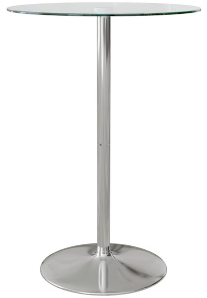 HOMCOM Moderní vysoký barový stůl, kulatý kuchyňský stůl pro 2 osoby se základnou ze železa a skleněnou deskou, Ø70x102cm, Průhledný | Aosom