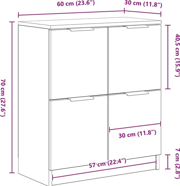 VidaXL Příborníky 2 ks 60 x 30 x 70 cm kompozitní dřevo [3333073] Barva: dub sonoma