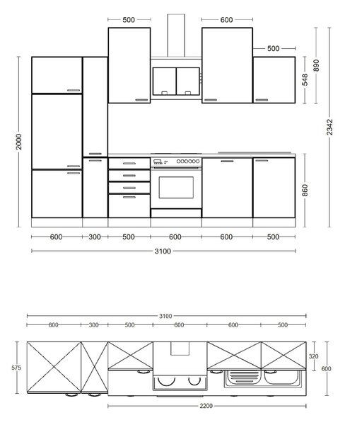 KUCHYŇSKÁ LINKA VALERO 310 310 cm FlexWell - Online Only kuchyňské linky, Online Only