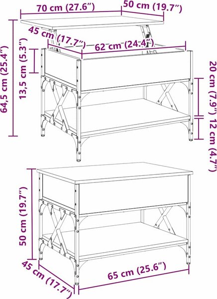 VidaXL Konferenční stolek 70 x 50 x 50 cm kompozit a kov [883040] Barva: kouřový dub