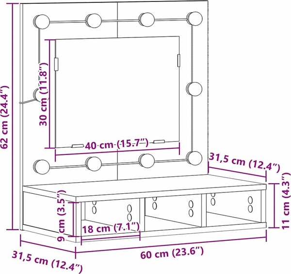 VidaXL Zrcadlová skříňka s LED 60 x 31,5 x 62 cm [873882] Barva: Bílá