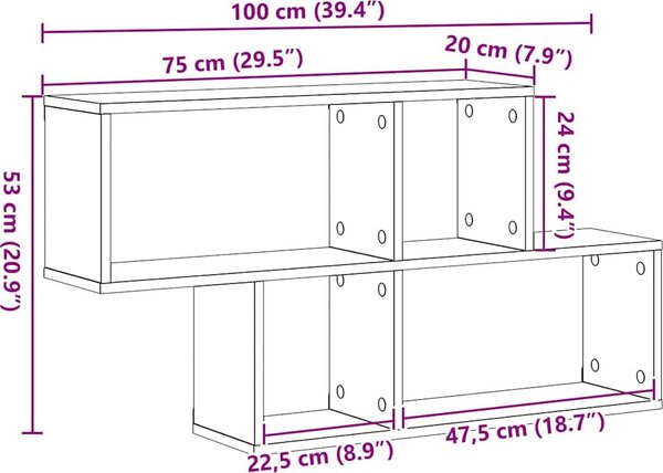 VidaXL Nástěnná police 100 x 20 x 53 cm kompozitní dřevo [869196] Barva: dub sonoma