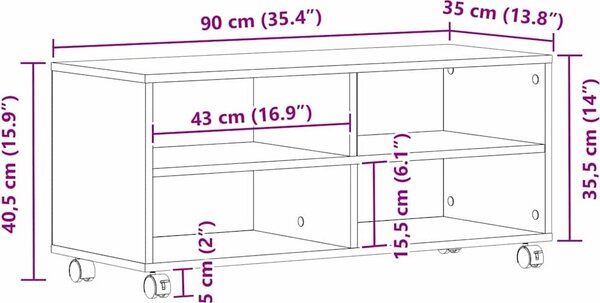 VidaXL TV skříňka na kolečkách 90x35x35cm kompozitní dřevo [861981] Barva: Bílá