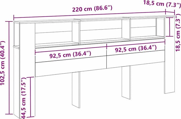 VidaXL Čelo postele s úložným prostorem 220x18,5x104,5 cm [862092] Barva: Černá