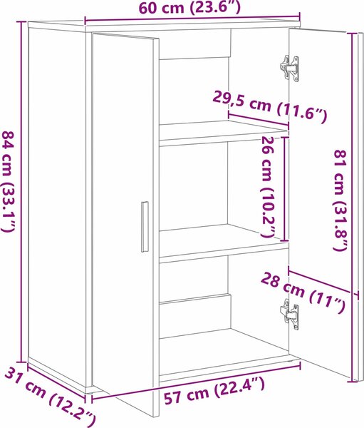 VidaXL Příborník 60 x 31 x 84 cm kompozitní dřevo [862263] Barva: Bílá