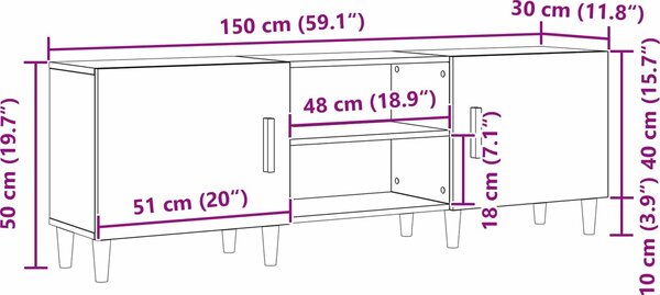 VidaXL TV skříňka 150 x 30 x 50 cm kompozitní dřevo [862797] Barva: Bílá