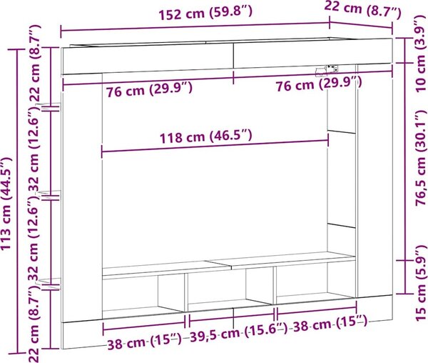 VidaXL TV skříňka 152 x 22 x 113 cm kompozitní dřevo [861997] Barva: kouřový dub