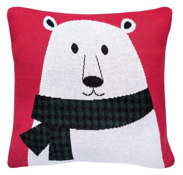 Pletený povlak DESIGN polar bear bíločervená 45 x 45 cm