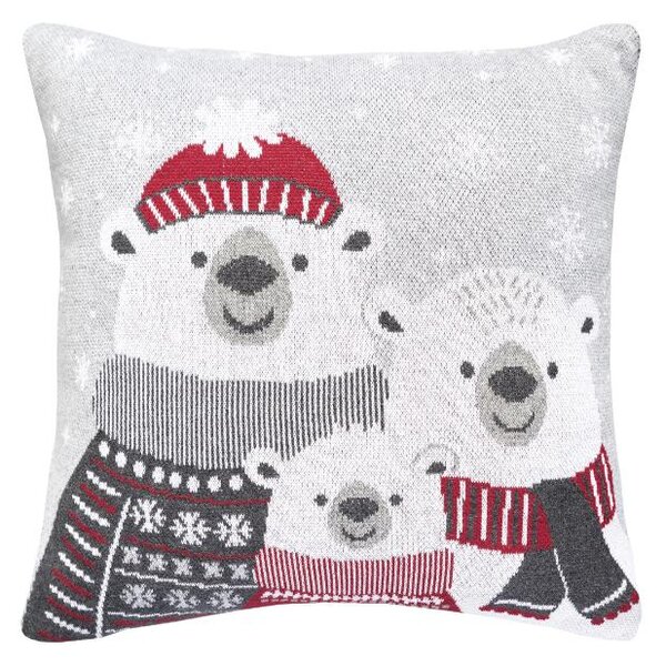 Pletený povlak DESIGN trio polar bears šedočervená 45 x 45 cm