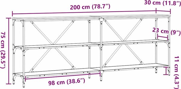 VidaXL Konzolový stolek 200 x 30 x 75 cm kompozit a železo [863447] Barva: kouřový dub