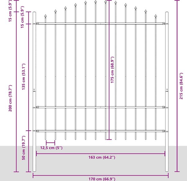 VidaXL Zahradní plot Woerden s kopím nahoře ocelový 170 x 175 cm [42003920] Barva: Černá