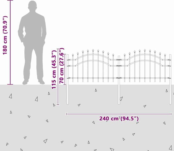 VidaXL Zahradní plot Woerden s kopím nahoře 240 x 75 cm ocelový [42003968] Barva: Černá