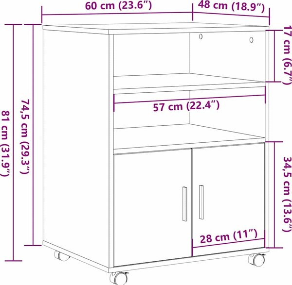 VidaXL Skříňka na kolečkách 60x48x81 cm kompozitní dřevo [869242] Barva: dub sonoma