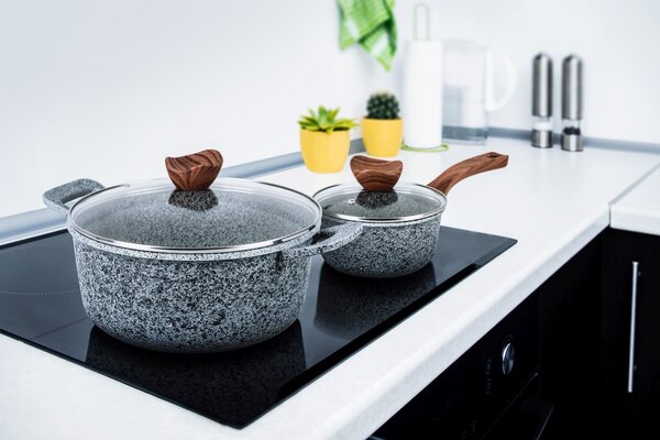 PROMIS Sada hrnců GRANITE, rendlík 16 cm, hrnce 20,24,28 hnědé rukojeti