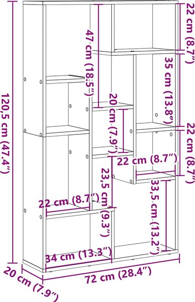 VidaXL Knihovna 72 x 20 x 120,5 cm kompozitní dřevo [869255] Barva: dub sonoma