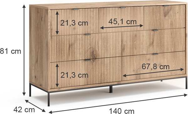 Příborník Vicco Eliza Dub Viking 42 x 81 cm se 7 zásuvkami, Model 49503