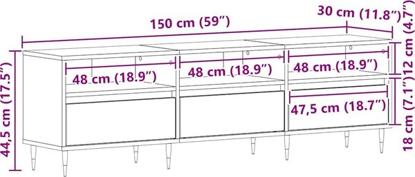 VidaXL TV skříňka 150 x 30 x 44,5 cm kompozitní dřevo [862876] Barva: Betonová šedá